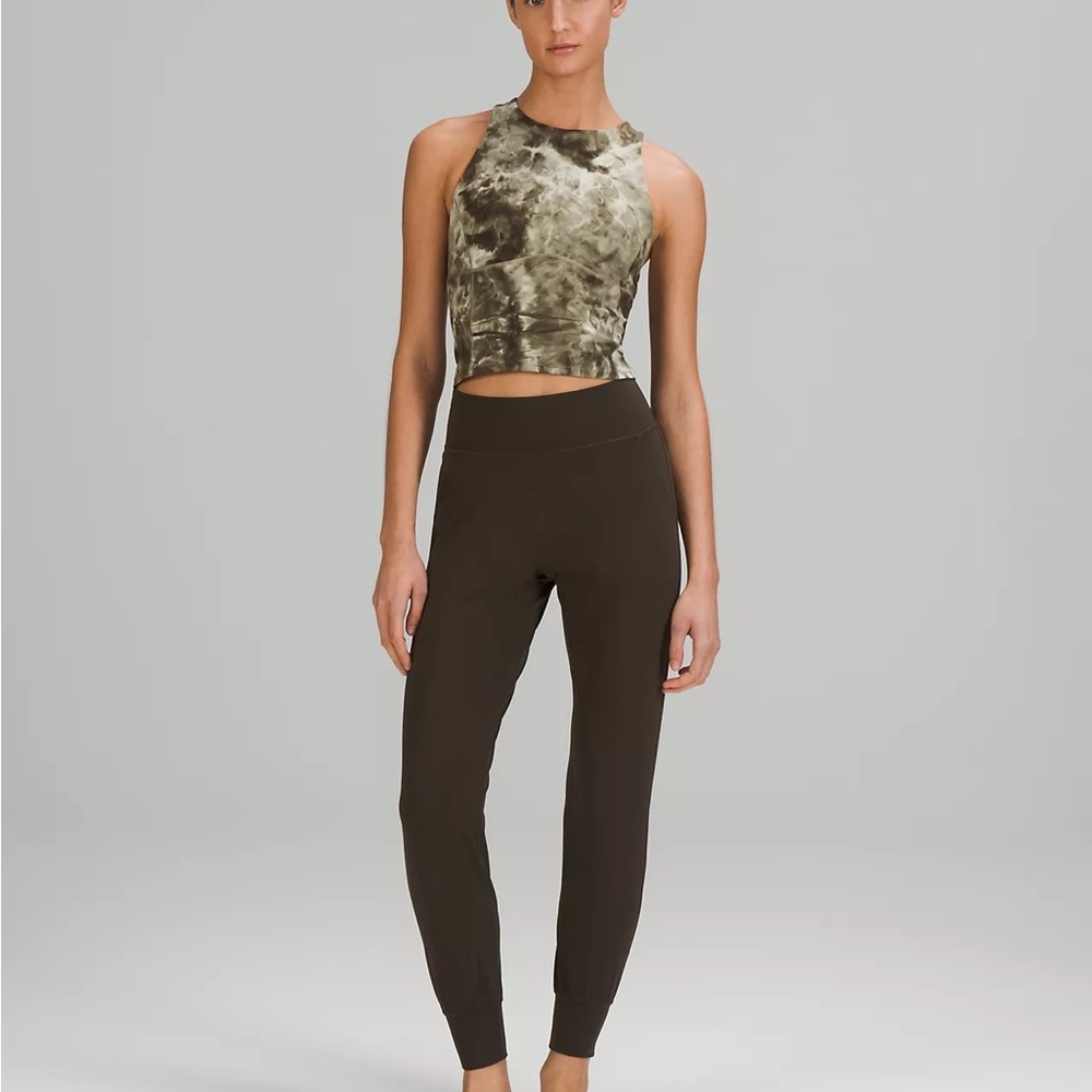 lululemon athletica Olive Green Tie-Dye Crop Top with Dark Brown Track Joggers